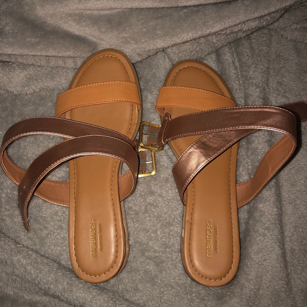 Maurice’s brown and rose gold sandals